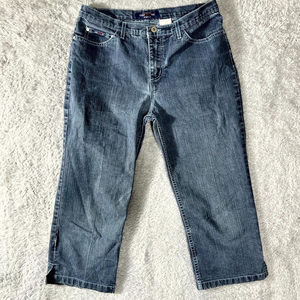 Classic American C'est Toi Jeans Women 18-14 Blue Denim Cotton Stretch Side Slit